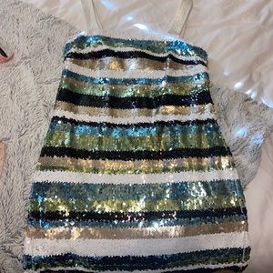 Striped sparkly dress with white straps and zipper